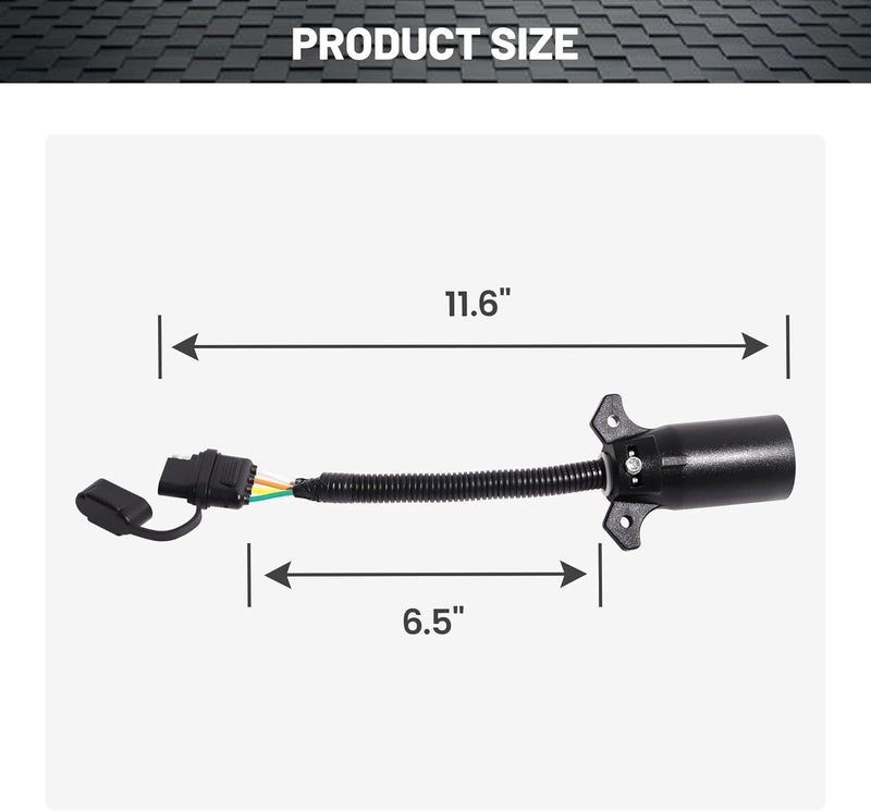 Oyviny 7 Way to 4 Way Trailer Plug Adapter, RV Blade 7 Pin Round to 4 Pin Flat Trailer Light Adapter 11.6 Inches - Image 2